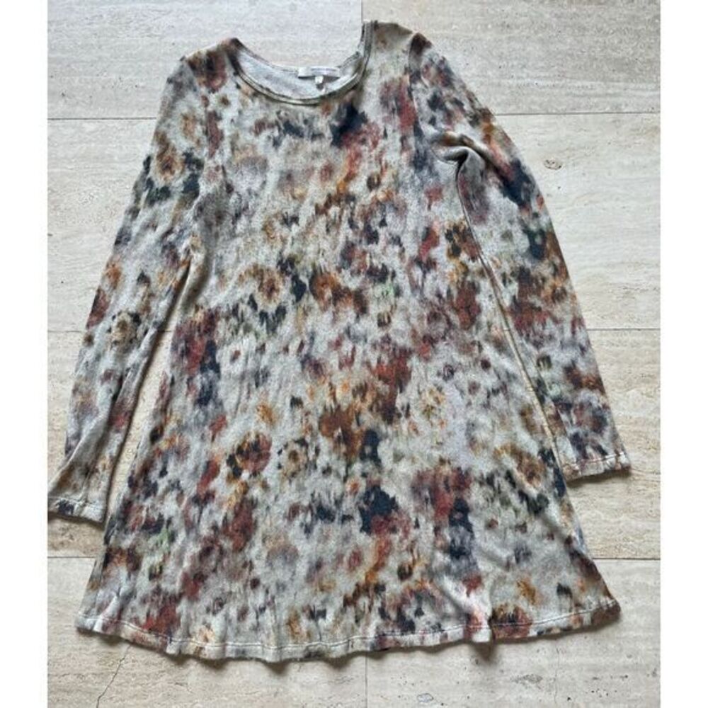 Lavender Brown Abstract Watercolor Print Long Sleeve Knit‎ Swing Dress size S